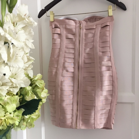 NEW! DESIGNER COUTURE PINK BANDAGE STRAPLESS DRESS - Picture 6 of 16